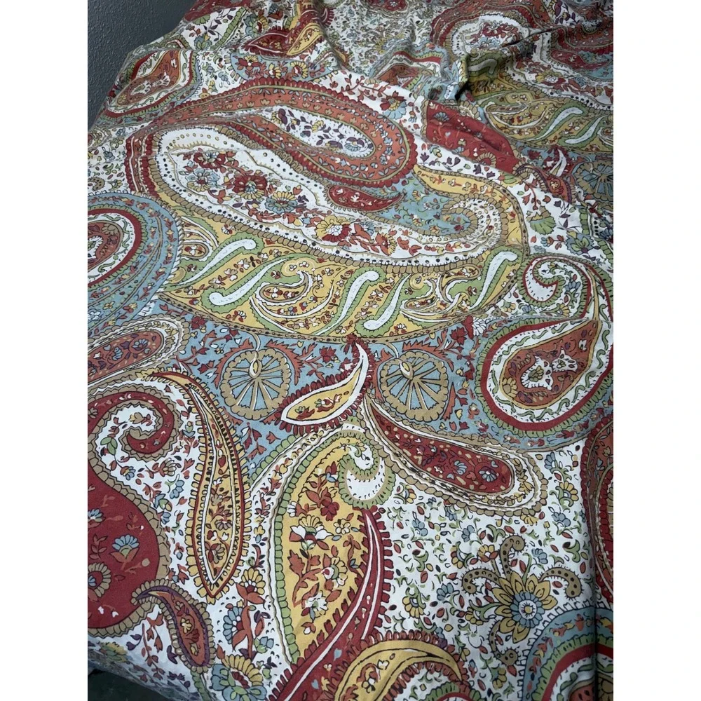 Pottery Barn Paisley Duvet Cover Multi Color Boho Bedding Terracotta Sage Blue